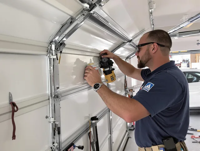 Lakewood Garage Door Repair technician quieting a noisy garage door in Lakewood