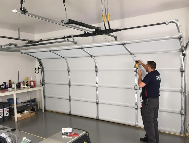 Lakewood Garage Door Repair certified technician performing overhead door system repair in Lakewood